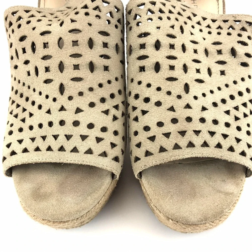 Marc Fisher Hasina Women Wedge Sandals Size 10 Perforated Suede Ankle Strap Jute